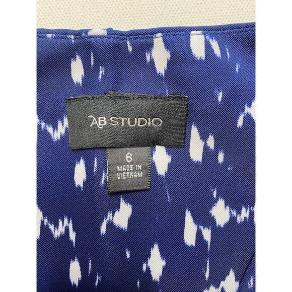 AB Studio Blue White Shift Zipper Shoulder‎ Sleeveless Dress Sz 6 - Picture 6 of 8